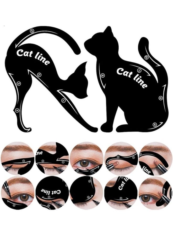 Stencil tool for eye shaping and eyeliner drawing with a double-wing cat design for the eyeliner pencil, 10 glittery black designs - Image 1
